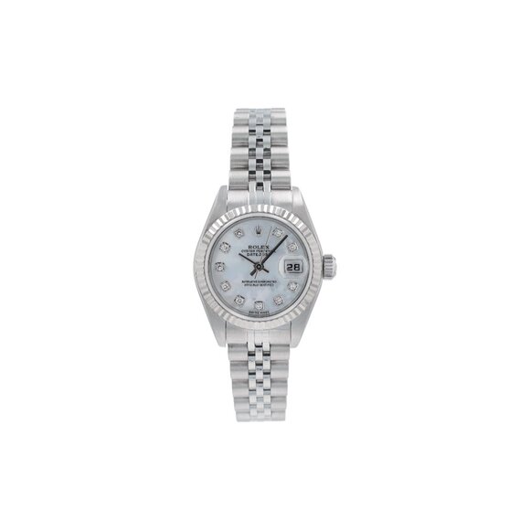 Rolex Ladies Datejust 26mm SS White MOP Diamond Dial Fluted Jubilee Watch 79174 main image 6
